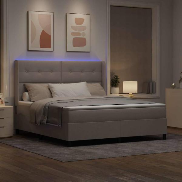 LED Boxspringbett mit Matratze Taupe 180 x 200 cm Stoff