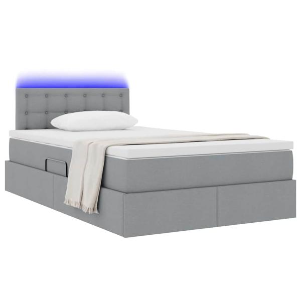 Bett mit Stauraum und LED mit LED Hellgrau 120 x 190 cm Stoff