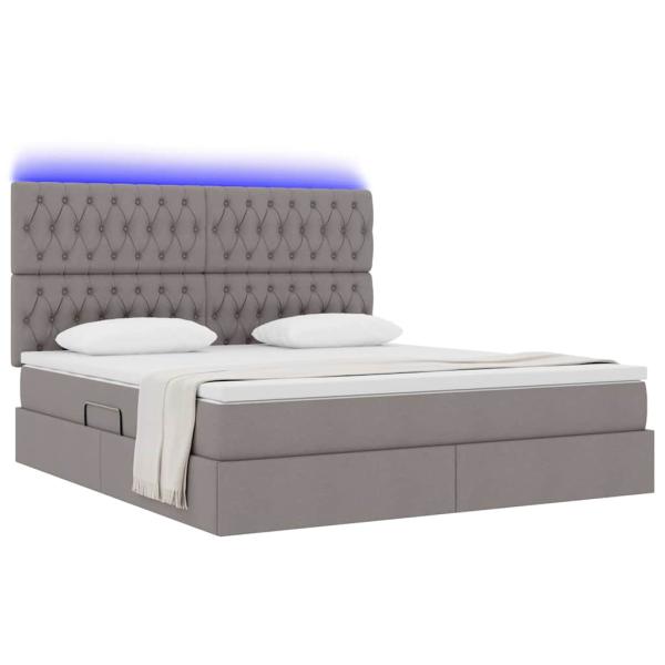 Bett mit Stauraum und LED mit LED Taupe 180 x 200 cm Polyester