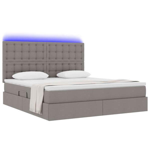 ARDEBO.de - Bett mit Stauraum und LED mit LED Taupe 180 x 200 cm Polyester