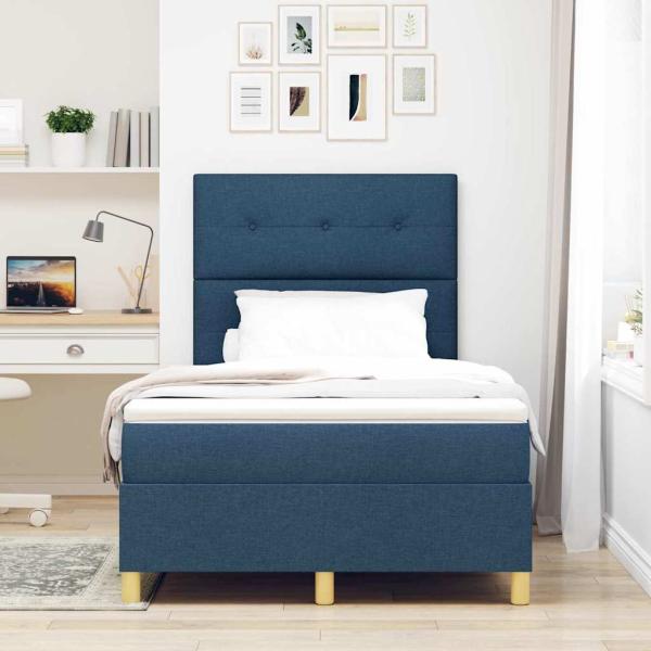 LED Boxspringbett mit Matratze Blau 120 x 190 cm Stoff