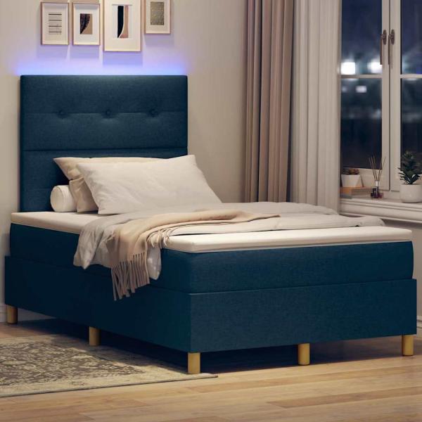 LED Boxspringbett mit Matratze Blau 120 x 190 cm Stoff