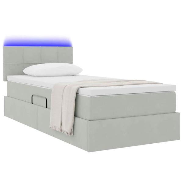 Bett mit Stauraum und LED mit LED Hellgrau 90 x 200 cm Samt