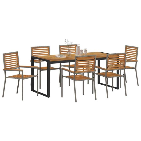 Garten Essgruppe 7 pcs Grau und Braun Poly-Rattan