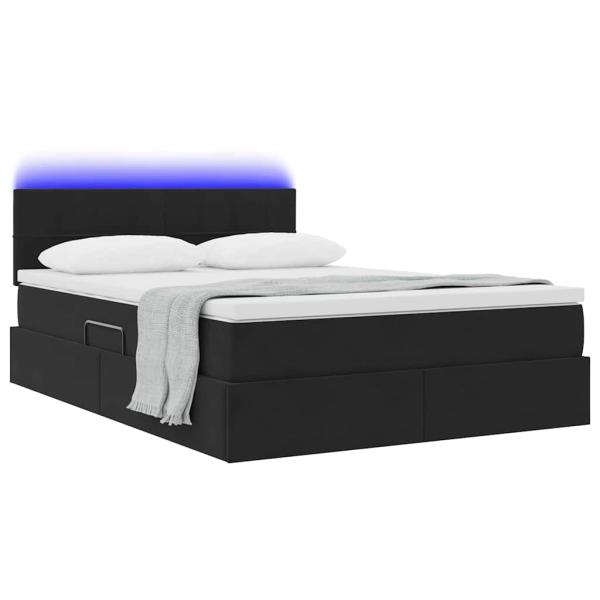 Bett mit Stauraum und LED mit LED Schwarz 140 x 190 cm Samt