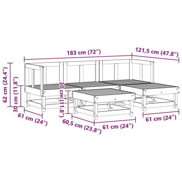 Garten-Lounge-Set 5 pcs Wachsbraun Massives Kiefernholz