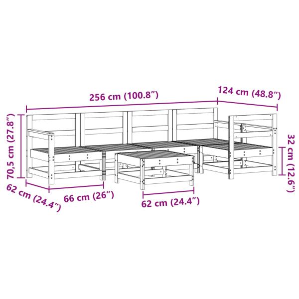Garten-Lounge-Set 6 pcs Wachsbraun Massives Kiefernholz