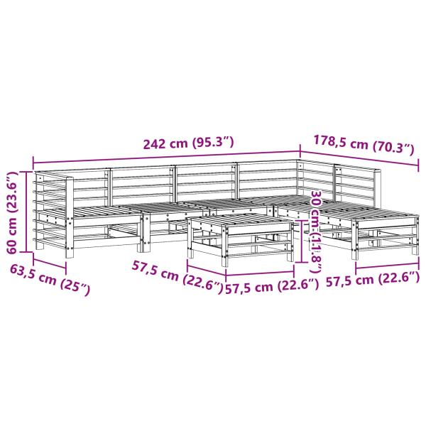 Garten-Lounge-Set 7 pcs Wachsbraun Massives Kiefernholz