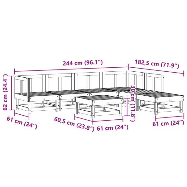Garten-Lounge-Set 7 pcs Wachsbraun Massives Kiefernholz