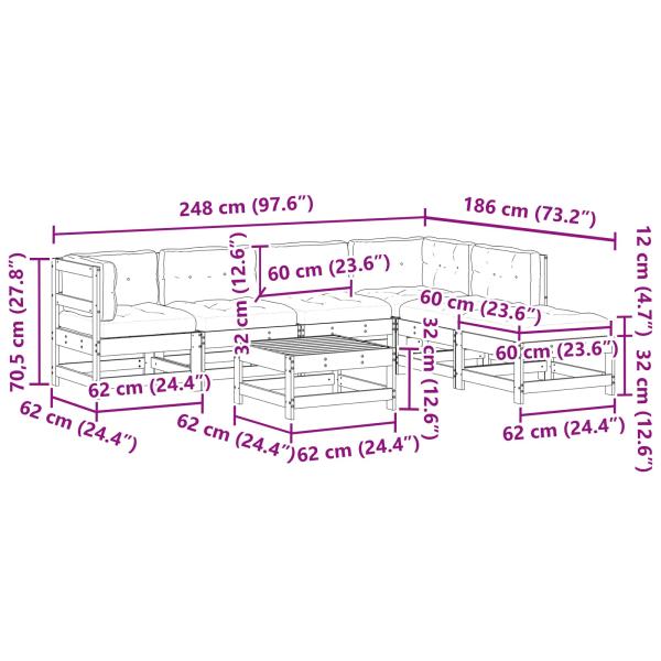 Garten-Lounge-Set 7 pcs Wachsbrown und Taupe