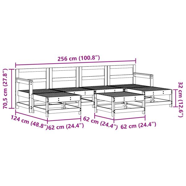Garten-Lounge-Set 6 pcs Wachsbraun Massives Kiefernholz