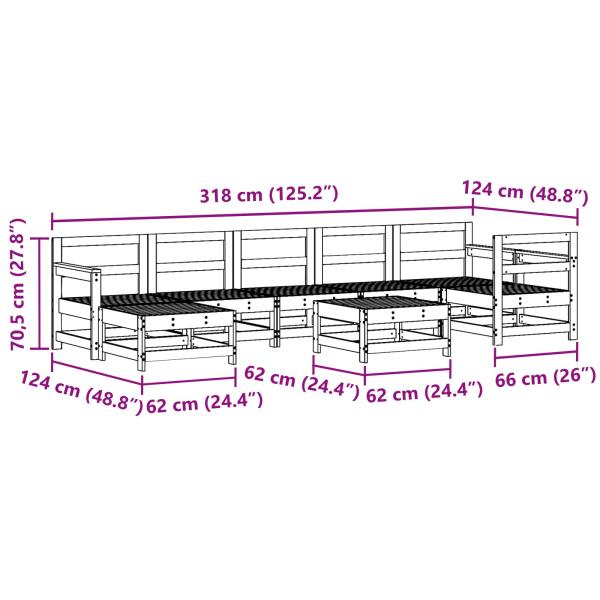 Garten-Lounge-Set 8 pcs Wachsbraun Massives Kiefernholz