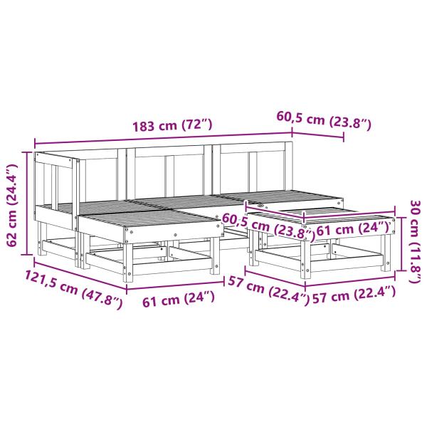 Garten-Lounge-Set 5 pcs Wachsbraun Massives Kiefernholz