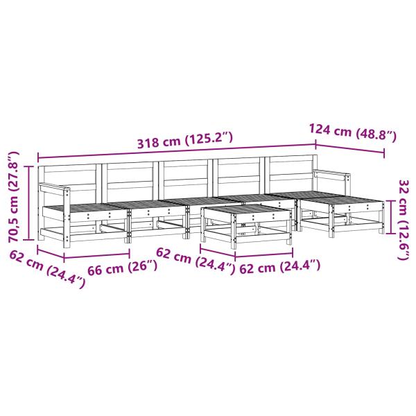 Garten-Lounge-Set 6 pcs Wachsbraun Massives Kiefernholz