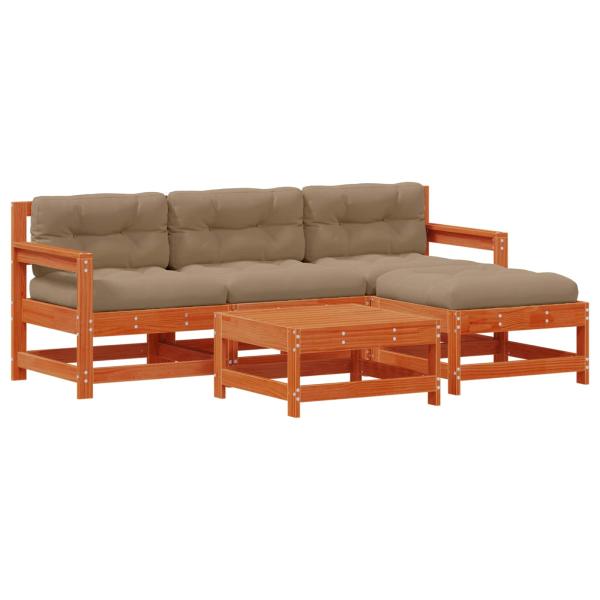 Garten-Lounge-Set 5 pcs Wachsbrown und Taupe