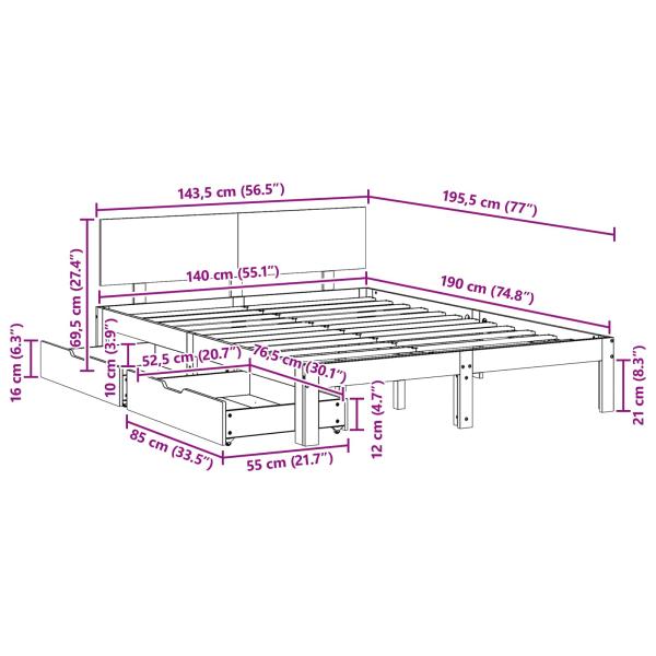 Bettrahmen mit Kopfteil 3 pcs Wachsbraun Massivholz Kiefer