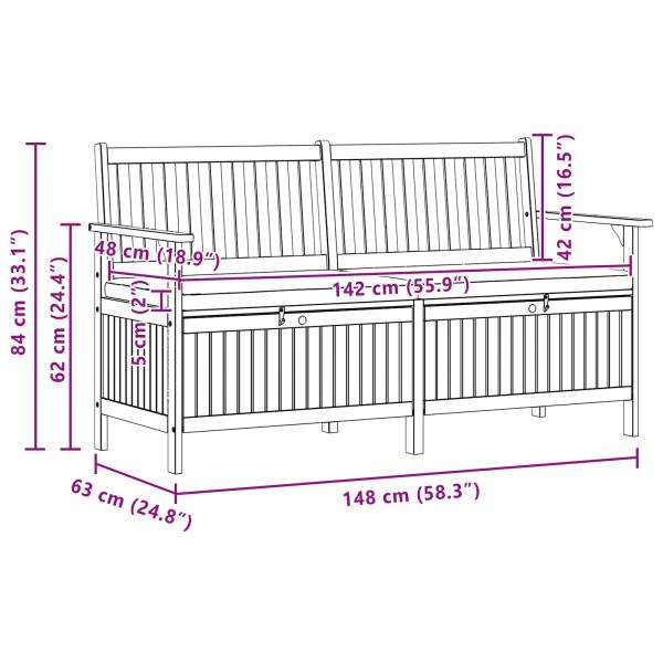 Sitzbank mit Stauraum mit Speicher mit Tür Massiv-Akazie