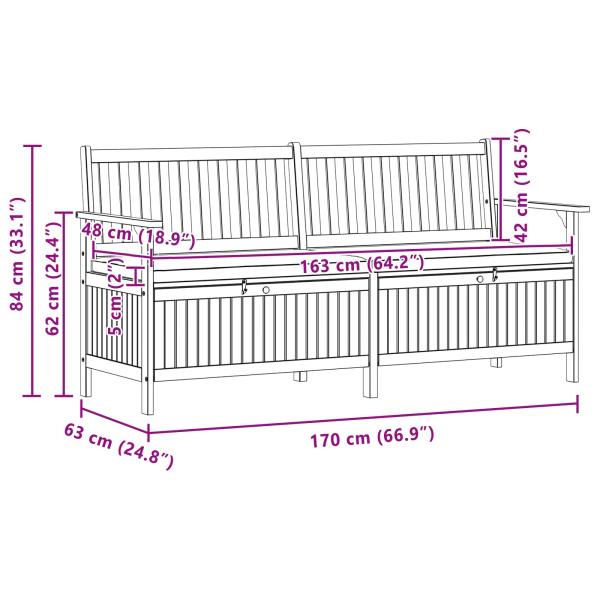 Sitzbank mit Stauraum mit Speicher mit Tür Massiv-Akazie