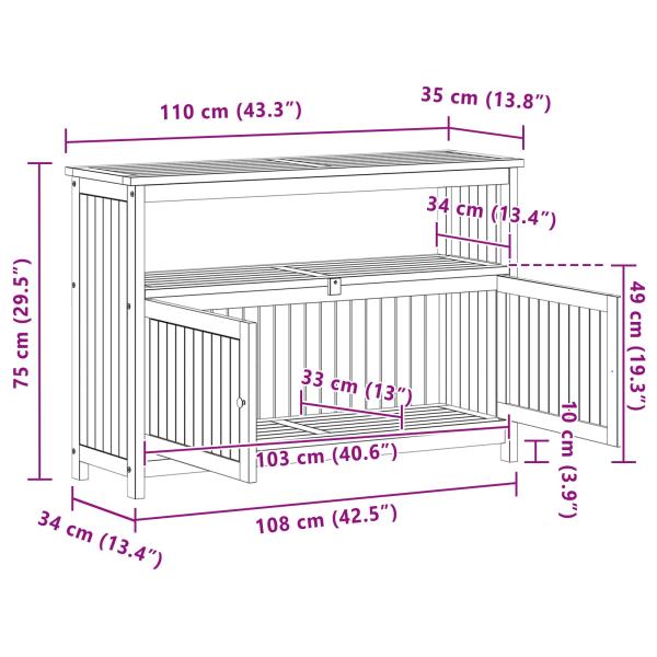 Gartenkonsole Tisch Helles Akazienholz 110 x 35 x 75 cm