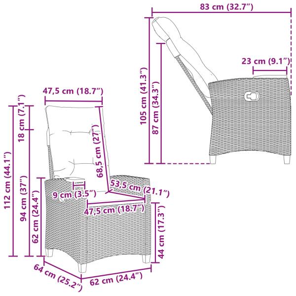 Liegestuhl mit Teeteller 62 x 64 x 112 cm Poly-Rattan