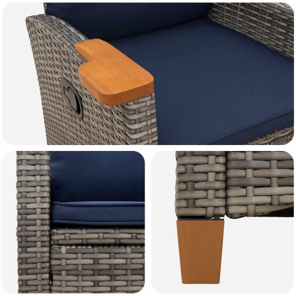 Liegestuhl mit Teeteller 62 x 64 x 112 cm Poly-Rattan