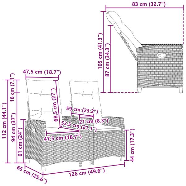 Liegebank mit Tisch Schwarz 126 x 65 x 112 cm Poly-Rattan