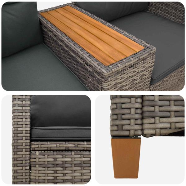 Liegebank mit Tisch Grau und Dunkelgrau 126 x 65 x 112 cm