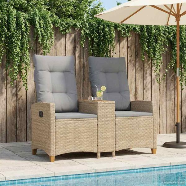 ARDEBO.de - Liegebank mit Tisch Beige und Hellgrau 126 x 65 x 112 cm