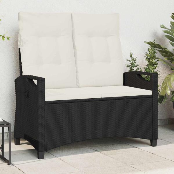 ARDEBO.de - Gartenbank mit Kissen Schwarz und Creme 105 x 60 x 112 cm