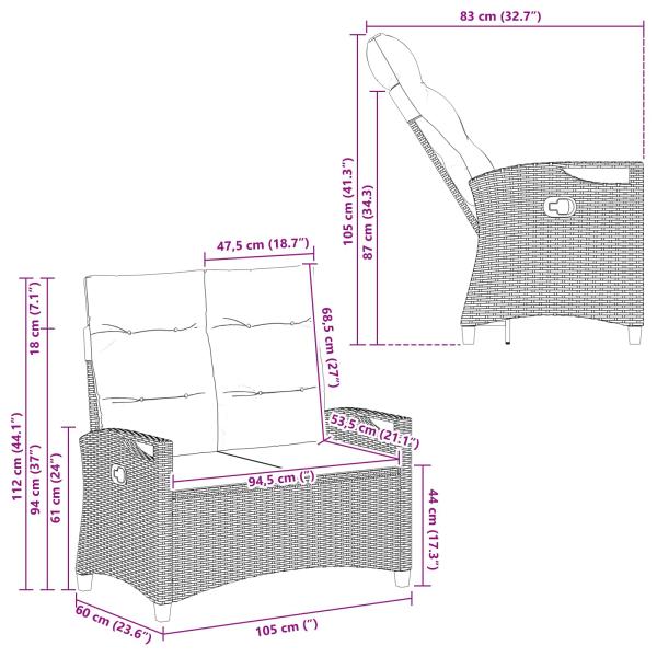 Gartenbank mit Kissen Braun und Creme 105 x 60 x 112 cm