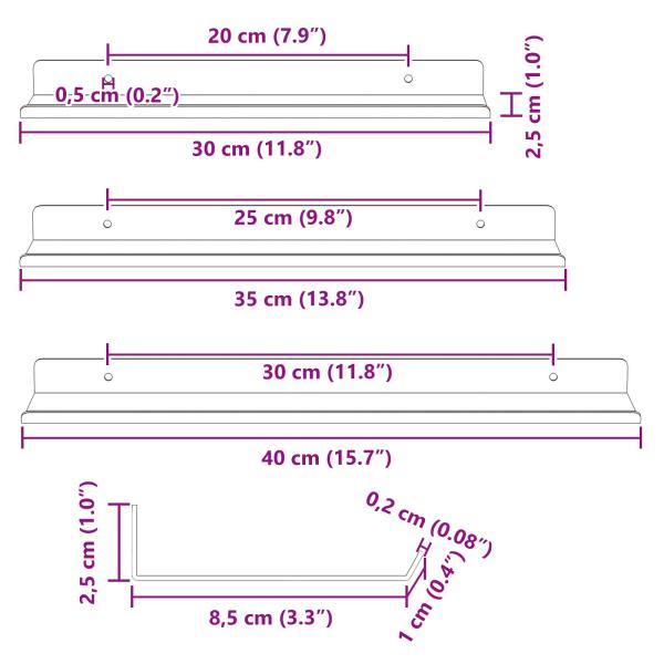 Wandregal mit Regal Wandmontiert 3 pcs Weiß 40 x 9 x 2,5 cm