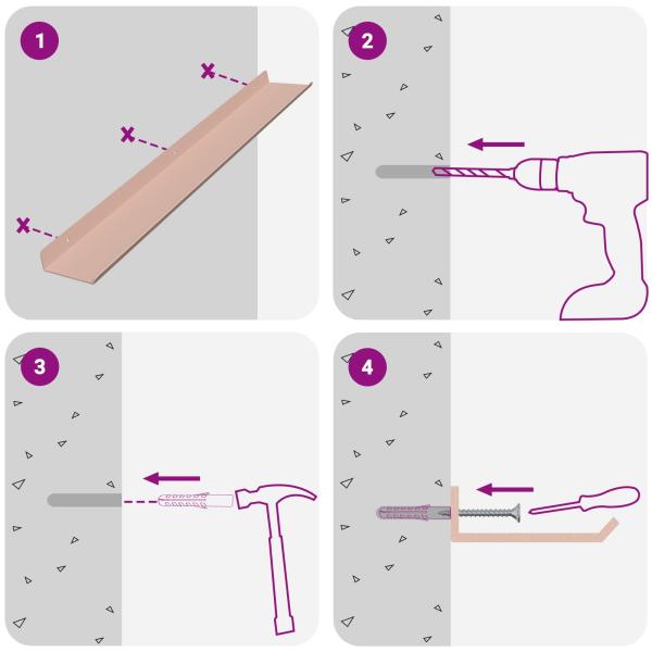Wandregal mit Regal Wandmontiert 2 pcs Rosa 60 x 9 x 2,5 cm