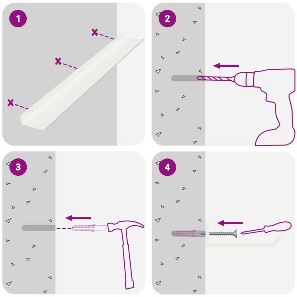 Wandregal mit Regal Wandmontiert 4 pcs Weiß 60 x 9 x 2,5 cm