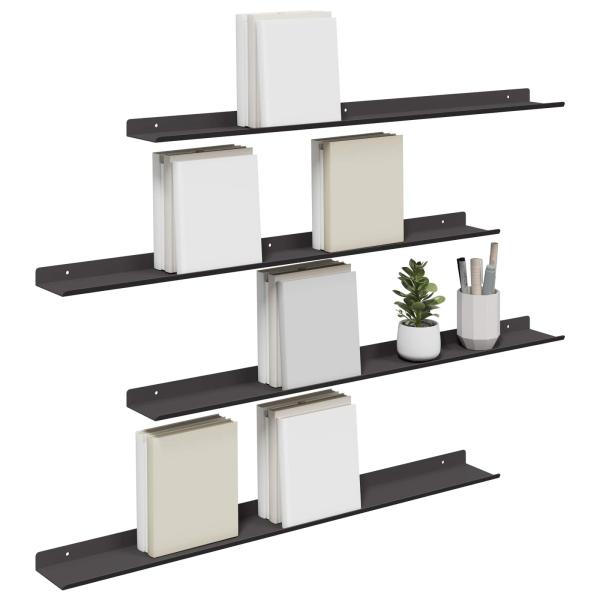 Wandregal mit Regal Wandmontiert 4 pcs Schwarz 80 x 9 x 2,5 cm