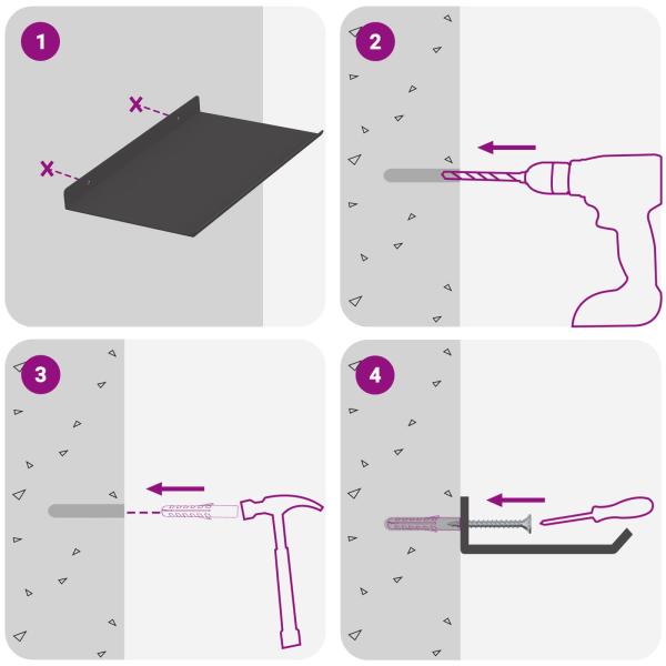 Wandregal mit Regal Wandmontiert 4 pcs Schwarz 30 x 18 x 2,5 cm