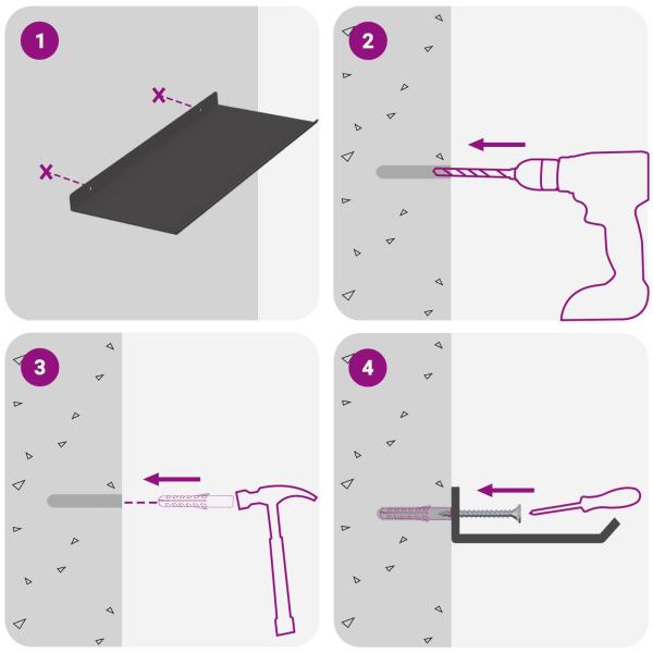 ARDEBO.de - Wandregal mit Regal Wandmontiert 4 pcs Schwarz 40 x 18 x 2,5 cm