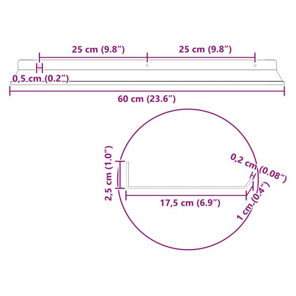 Wandregal mit Regal 2 pcs Anthrazit 60 x 18 x 2,5 cm
