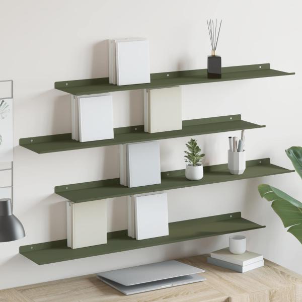 ARDEBO.de - Wandregal mit Regal 4 pcs Olive Grün 100 x 18 x 2,5 cm