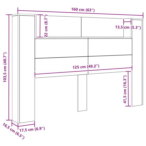 Kopfteil-Schrank mit LED Artisan-Eiche 160 x 16,5 x 103,5 cm