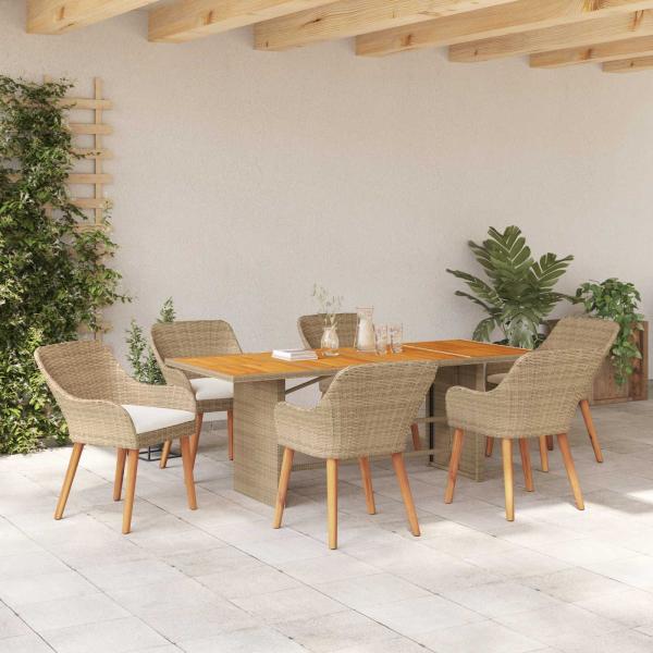 ARDEBO.de - Garten Essgruppe mit Kissen 7 pcs Beige Poly-Rattan