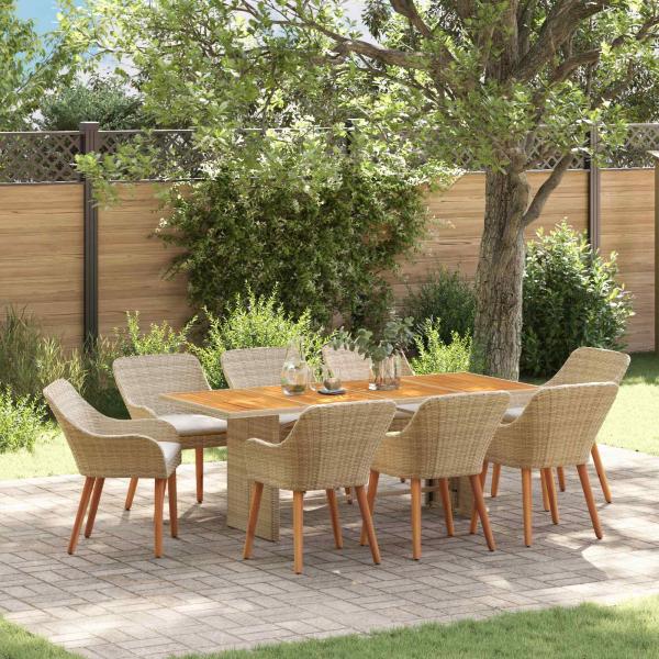 ARDEBO.de - Garten Essgruppe mit Kissen 9 pcs Beige Poly-Rattan