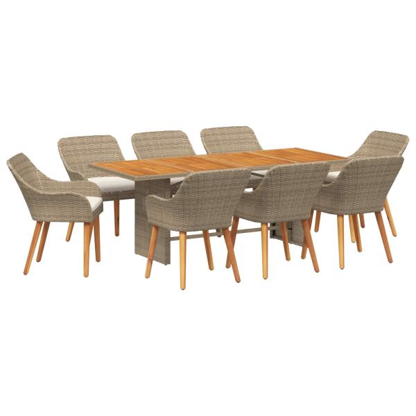 Garten Essgruppe mit Kissen 9 pcs Beige Poly-Rattan