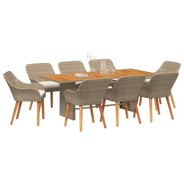 Garten Essgruppe mit Kissen 9 pcs Beige Poly-Rattan