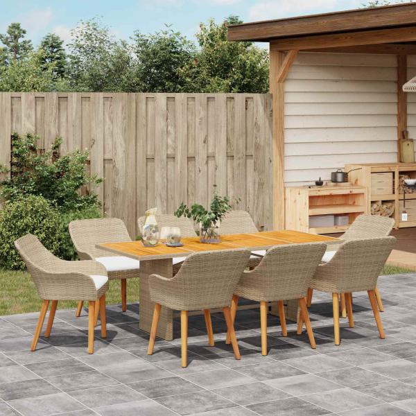 Garten Essgruppe mit Kissen 9 pcs Beige Poly-Rattan