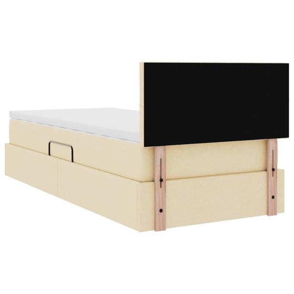 Bett mit Stauraum und LED mit Matratze Creme 90 x 190 cm Stoff