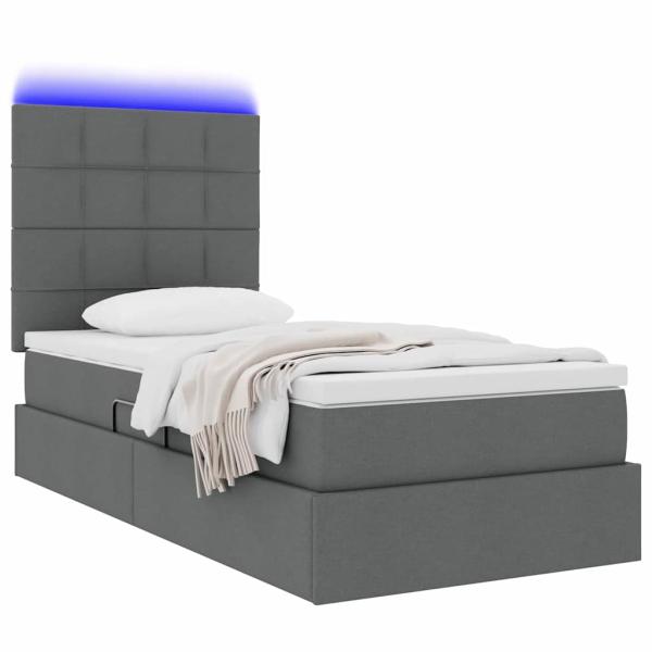 LED-Speicherbett mit Matratze Dunkelgrau 90 x 190 cm Stoff
