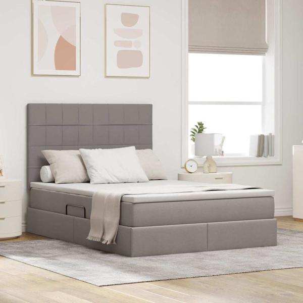 ARDEBO.de - Bett mit Stauraum und LED mit LED Taupe 140 x 190 cm Polyester