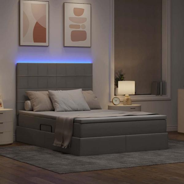 Bett mit Stauraum und LED mit LED Taupe 140 x 190 cm Polyester