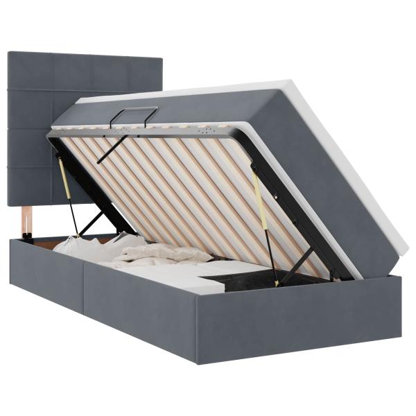 Bett mit Stauraum und LED mit LED Dunkelgrau 90 x 200 cm Samt