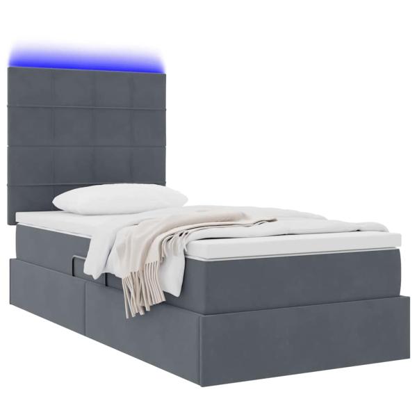 Bett mit Stauraum und LED mit LED Dunkelgrau 90 x 200 cm Samt